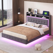 LETTO Imbottito 140x200 cm Grigio con USB e LED