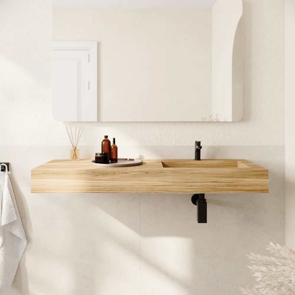 Lavabo sospeso con vasca a destra in hpl 120cm rovere miele | Baikal