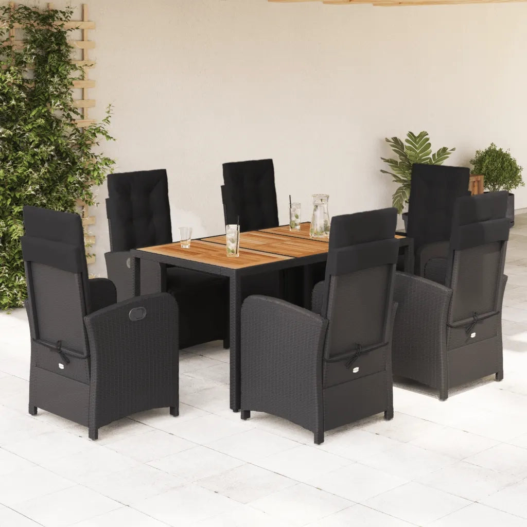 Set da Pranzo da Giardino 7 pz Nero con Cuscini in Polyrattan 3212477