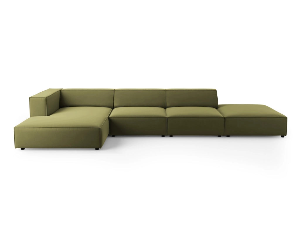 Cosmopolitan Design - Divano angolare sinistro "Arendal" 5 posti in velluto verde chiaro 