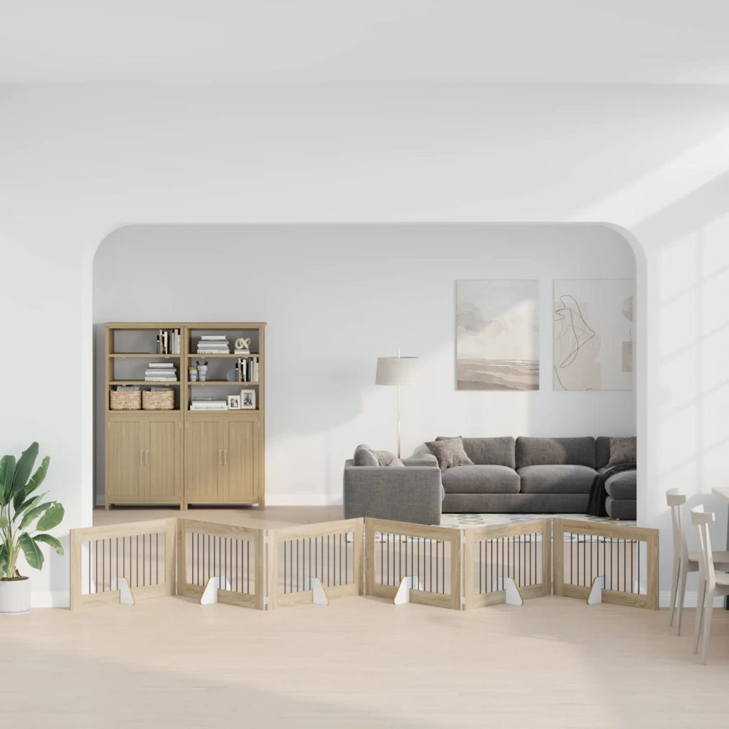 Cancello per cani con supporti 6 pcs Rovere Sonoma 100 x 60 cm 892122