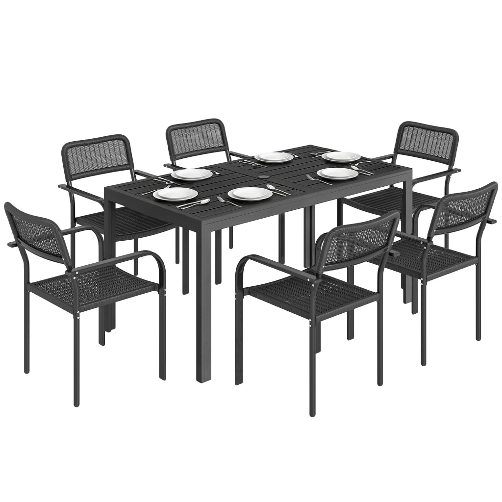 Set da Giardino 6 Persone ¨C zephmum ¨C Tavolo e Sedie con Foro Ombrellone, Nero