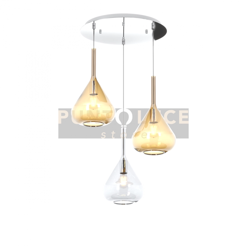 SOSPENSIONE CROMO 3 LUCI TONDA VETRI TR + 2X AM 1177CR-S3 T-TA