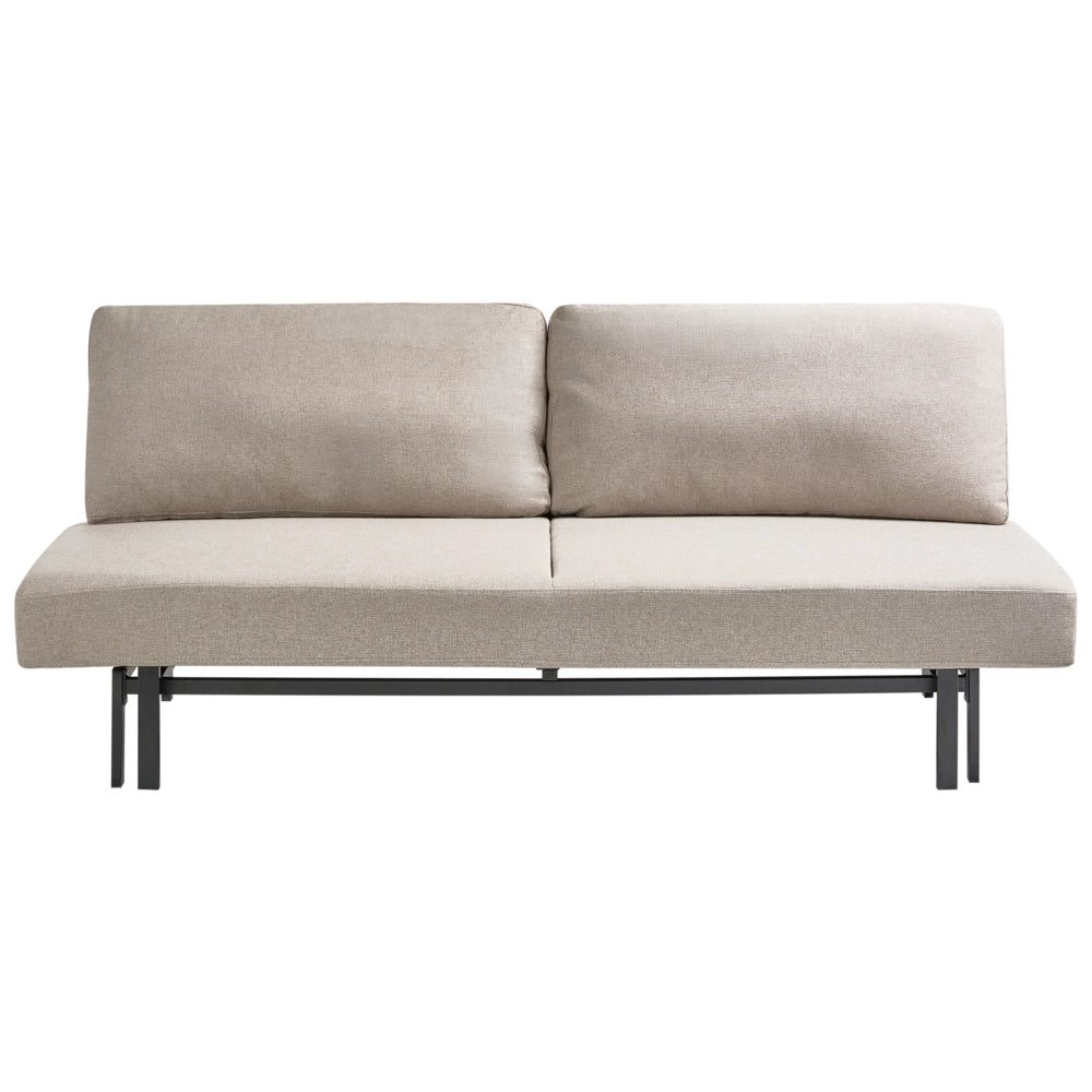 Divano letto beige Rivestimento in tessuto nero Gambe in ferro Funzione letto Cuscini dello schienale senza braccioli con fodere sfoderabili