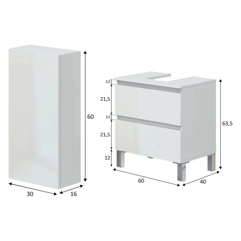 Frisa, set Mobili Bagno 2 Cassetti, Bianco Lucido