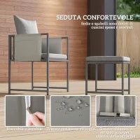 Set Mobili da Giardino con Tavolo da Pranzo, 4 Sedie da Esterno e 4 Sgabelli Poggiapiedi, Grigio