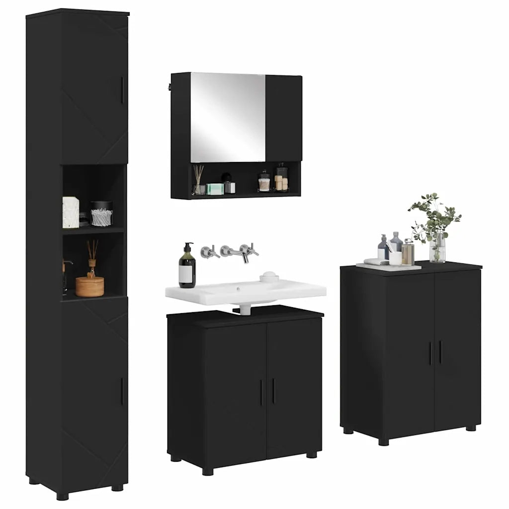 Set di mobili per il bagno Montaggio a parete 4 pcs Nero 3393004