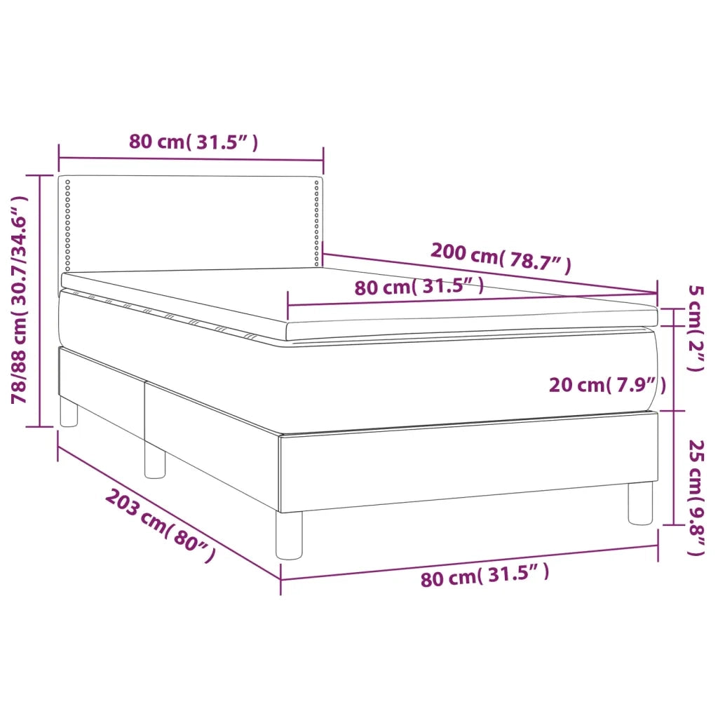 Letto a Molle con Materasso e LED Nero 80x200 cm in Tessuto 3133031
