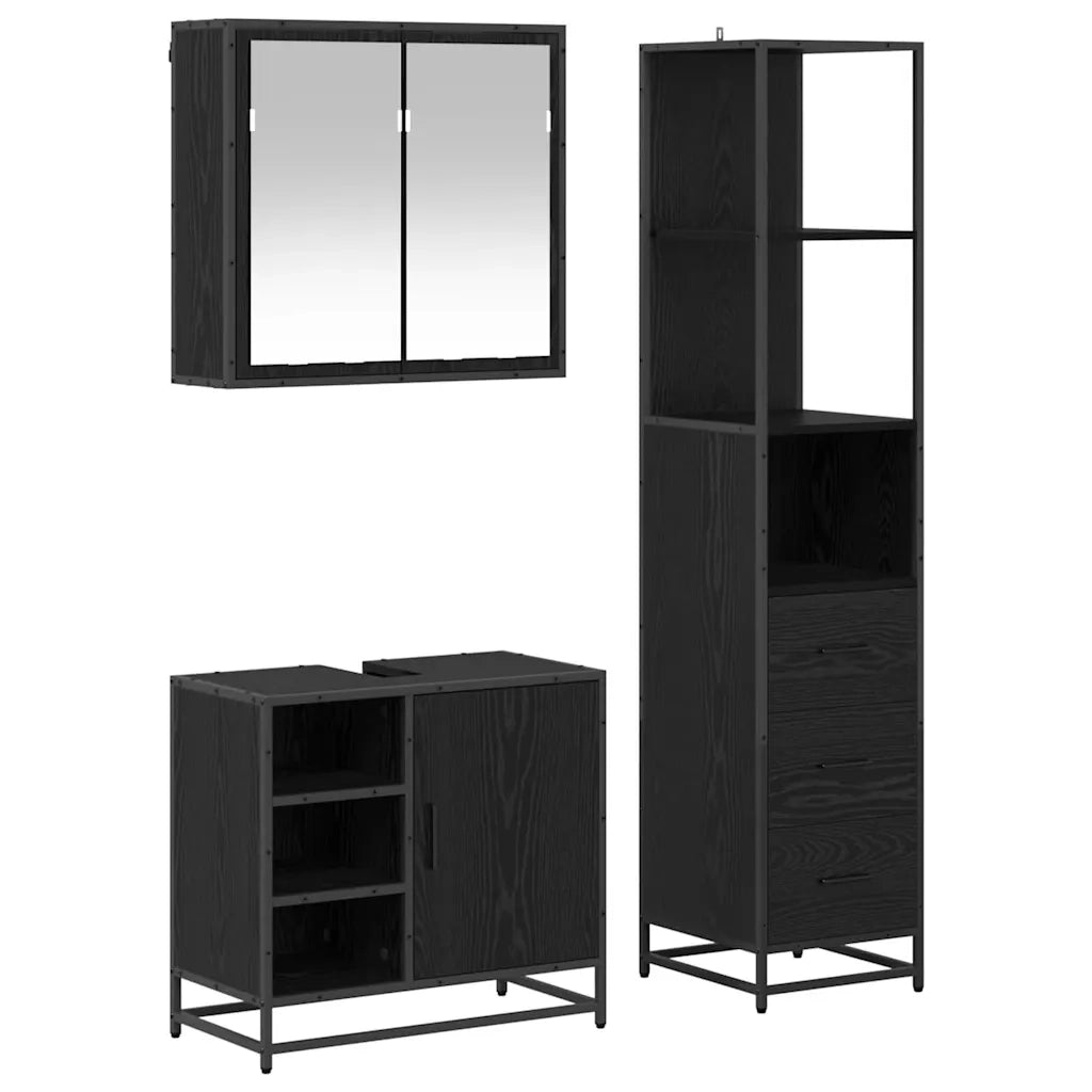 Set di mobili per il bagno 3 pcs Rovere Nero Legno multistrato