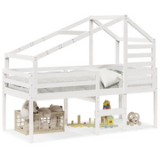 Letto singolo | Letto per adulti | Letto a Soppalco con Tetto Bianco 90x200 cm in Legno di Pino