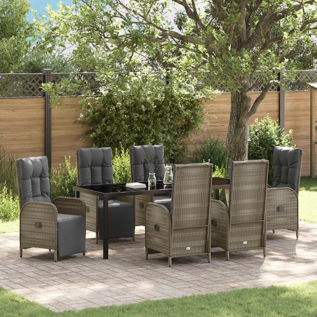 Set da Pranzo Giardino 7 Pezzi con Cuscini Grigio Polyrattan
