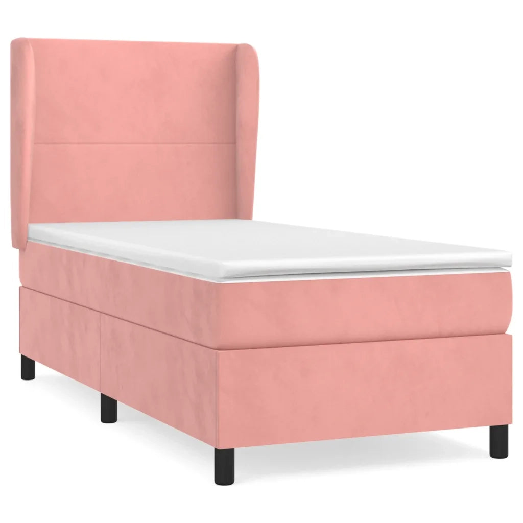Giroletto a Molle con Materasso-Struttura Letto Rosa 90x190 cm in Velluto 307731