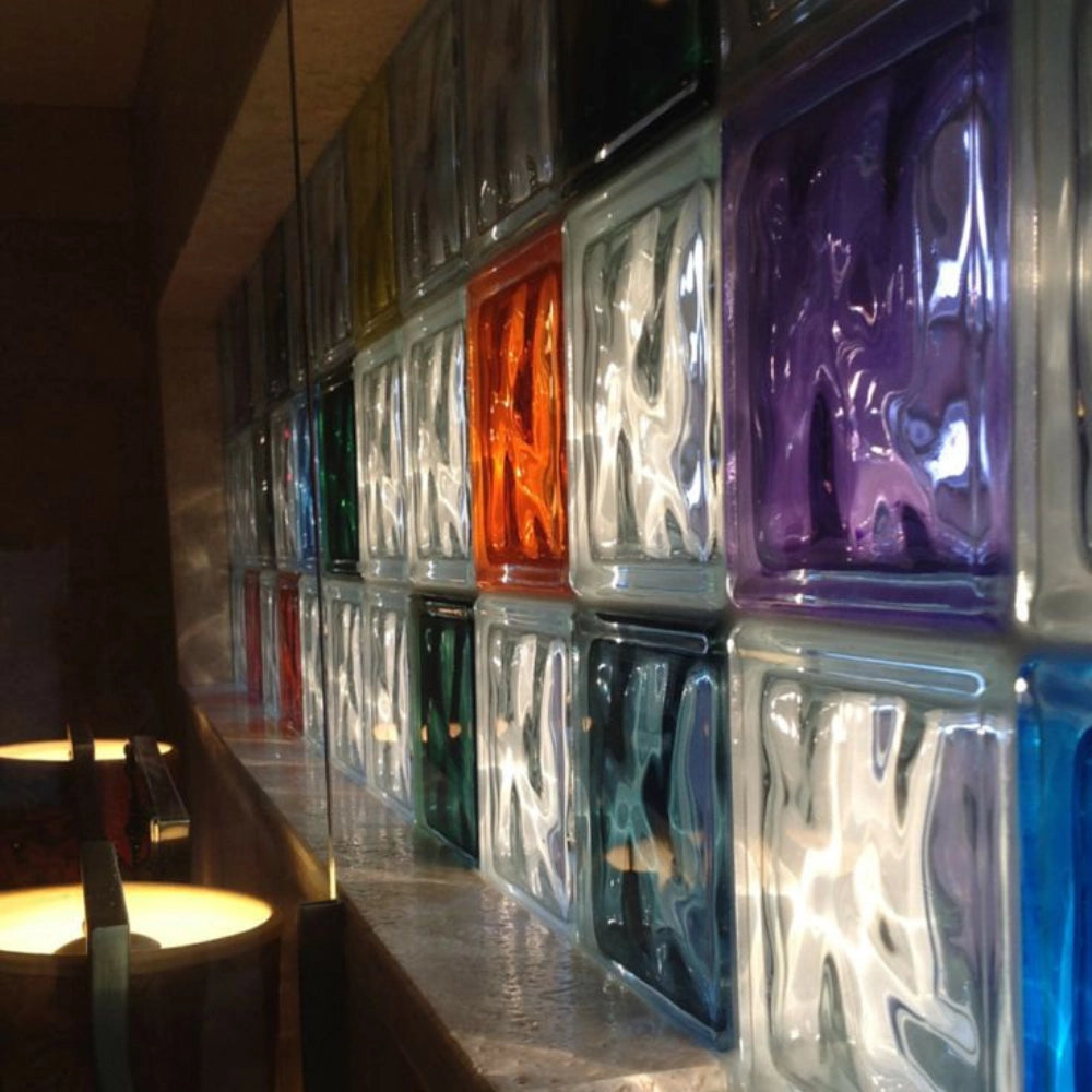 Vetromattone effetto ondulato blu diffusione luminosa naturale 190x190x80 mm