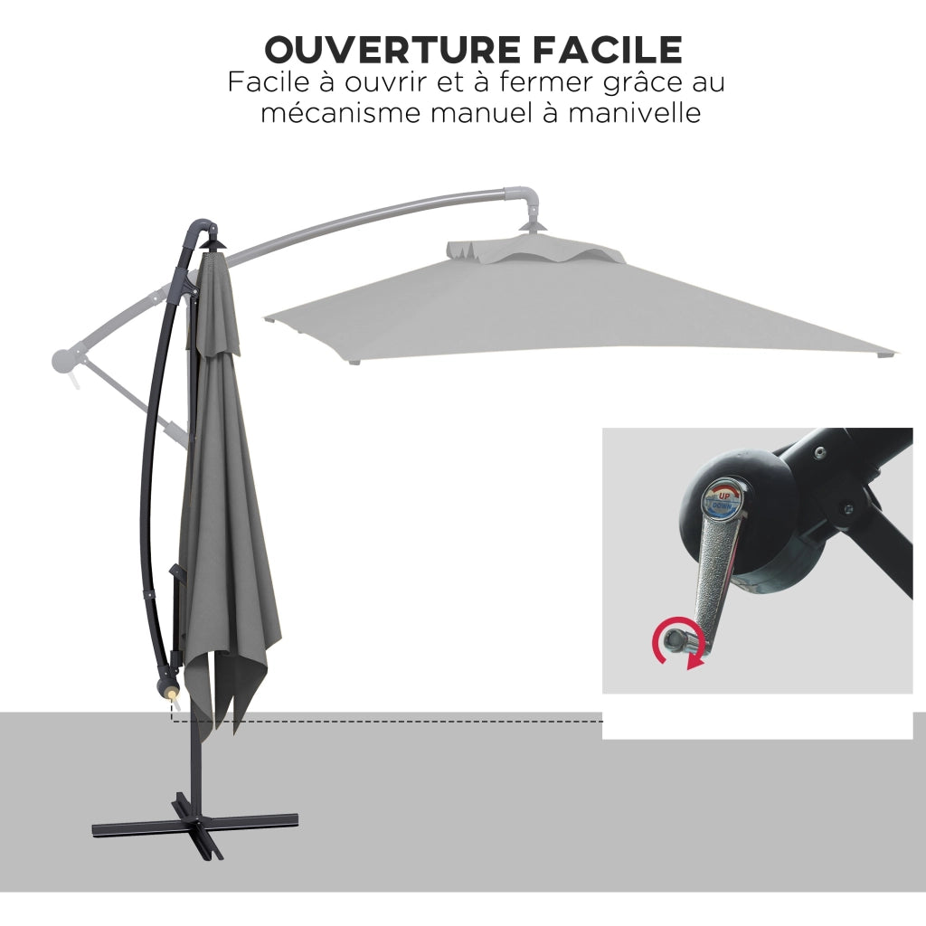 Parasole rettangolare esterno a manovella con 6 stecche in acciaio protezione UV ¨C zephmum ¨C 294x193x250 cm