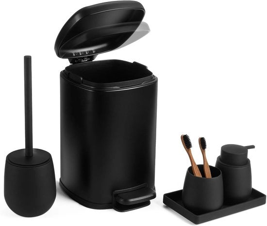 Set accessori bagno 5 pezzi - Organizzatore bagno moderno - Emicemiere metallico 6L - Dispensatore sapone - Appoggio spazzolino da denti - Set organizzatore bagno multifunzione