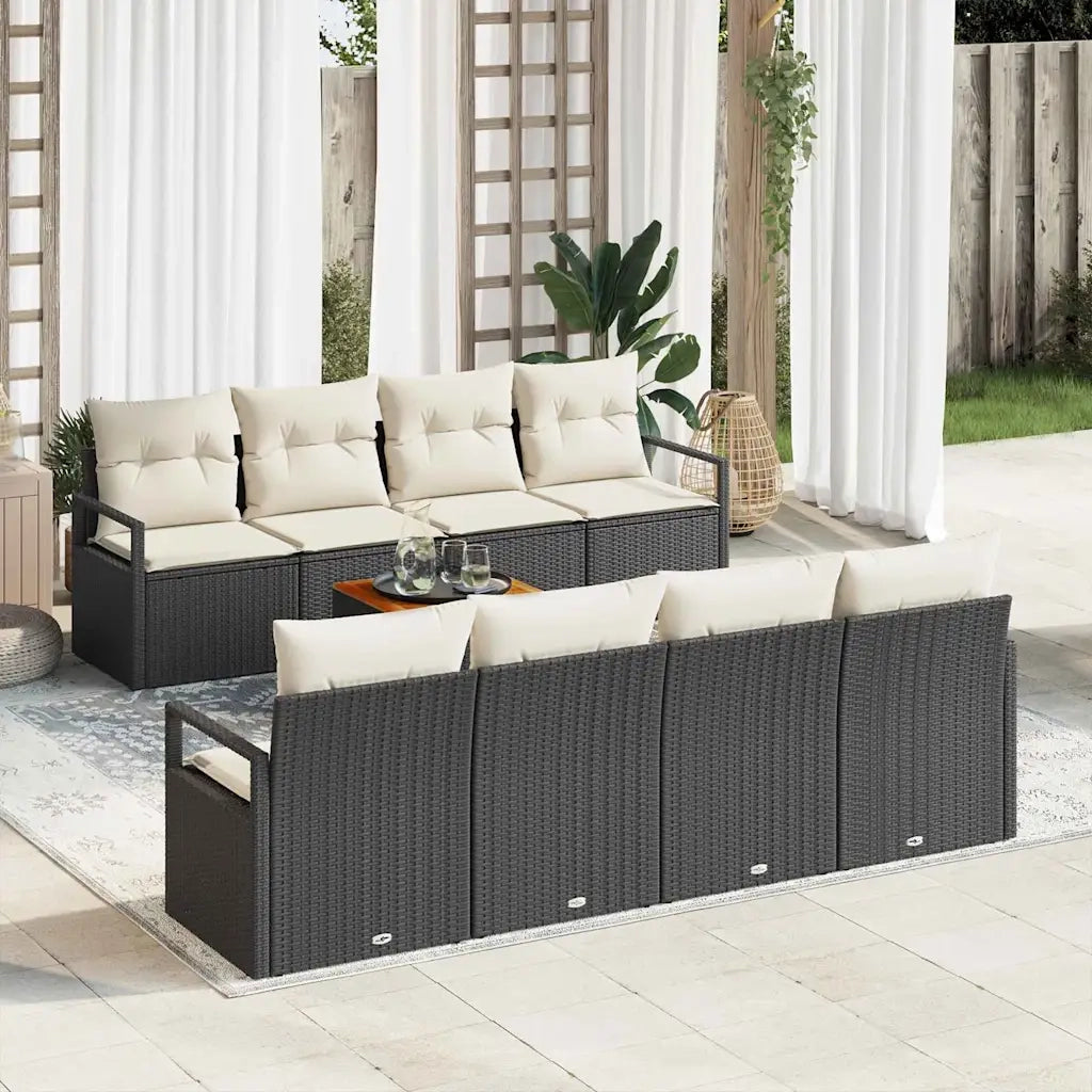 Set Divano da Giardino 9 pcs Nero e Crema polyrattan 3356346