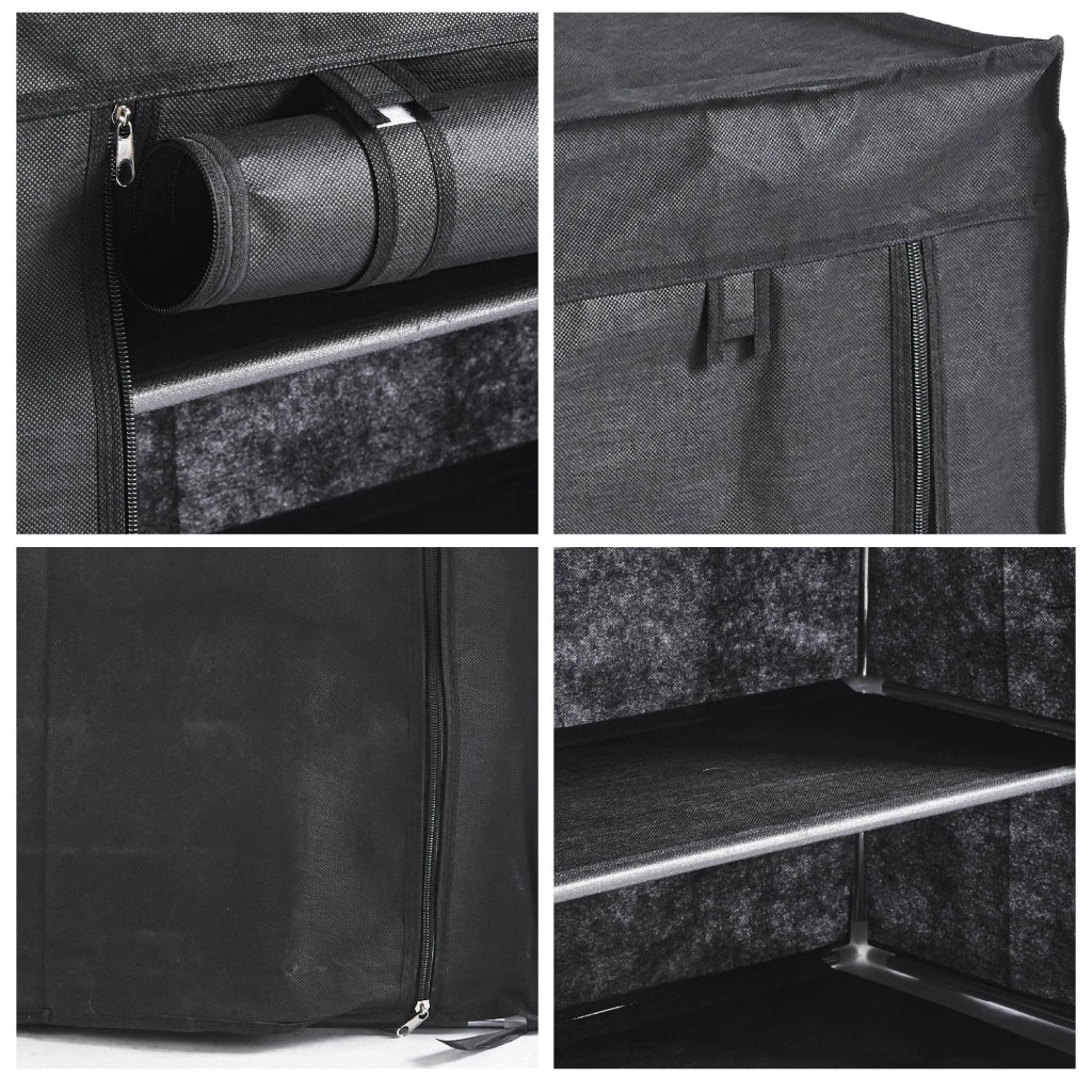 Scarpiera con Appendiabiti Salvaspazio 60/80x26x168 cm, Armadio Portascarpe in Metallo con 10 Ganci, Mobile Ingresso Rivestito in Tessuto Nero, Organizzatore per Ingresso e Camera 80x26x168-Nora