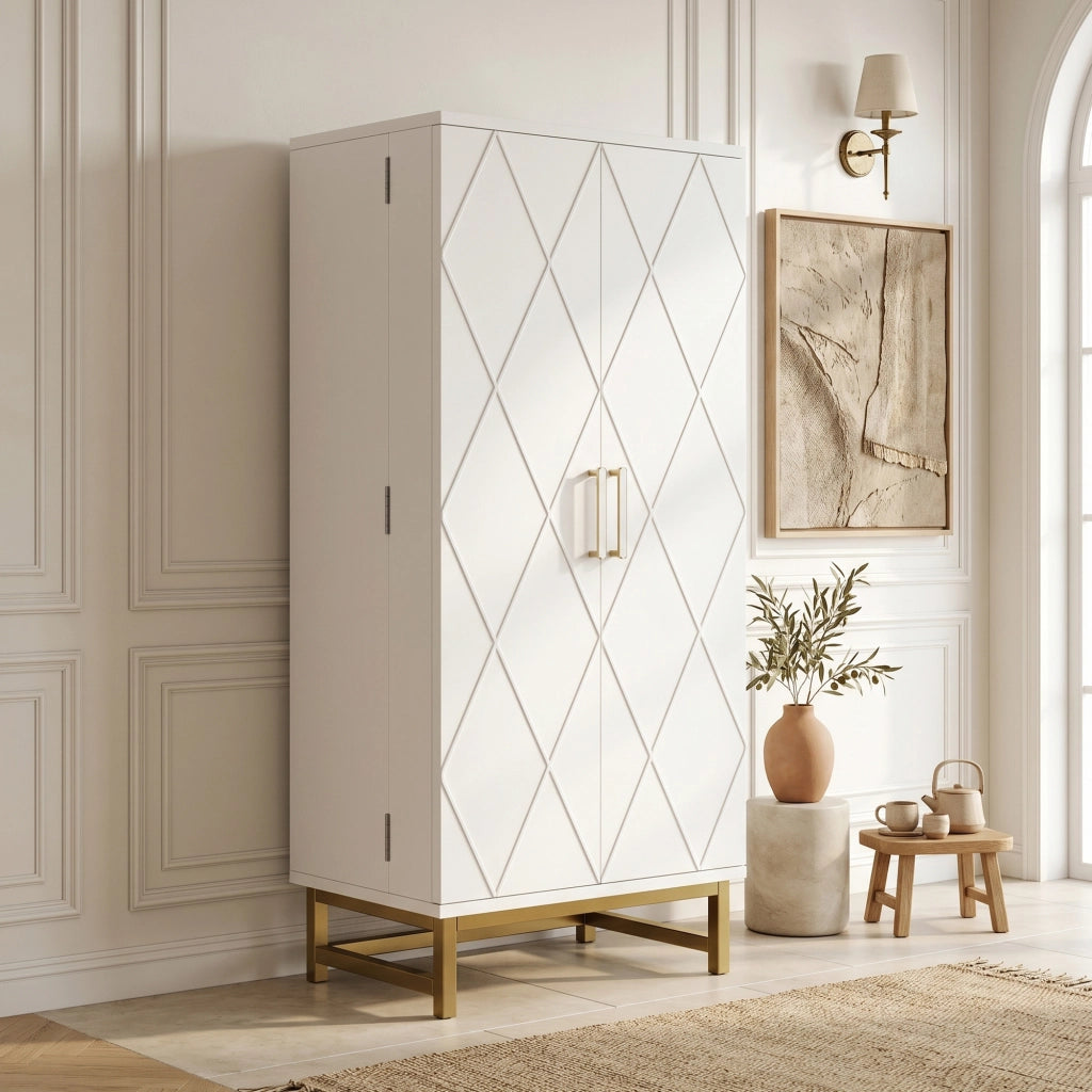 Credenza contenitore con 2 ripiani regolabili e vani nella porta, per cucina e sala da pranzo, bianca 60 × 40 × 130 cm
