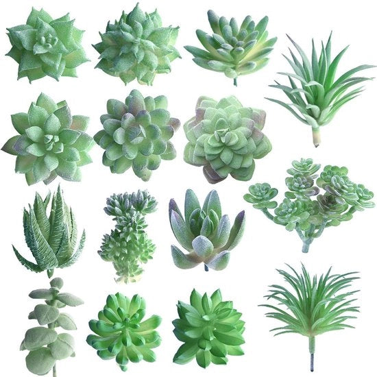 15 pezzi di piante artificiali, verde, non impiantate, piante di fiori artificiali, mini-Echeveria, steli in bulk per decorazioni per interni e giardini interni