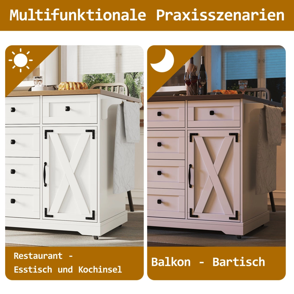 CARRELLO Servitore Pieghevole 147x44x93 cm MDF Bianco con Metallo