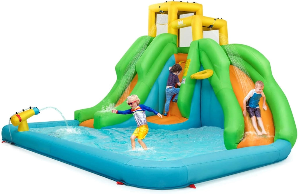 Castello Gonfiabile per Bambini, Con Scivolo, Parete di Arrampicata, Piscina e Canestro da Basket, per 3 Bambini di 3-10 Anni, 400 x 360 x 255 cm (Senza soffiatore)