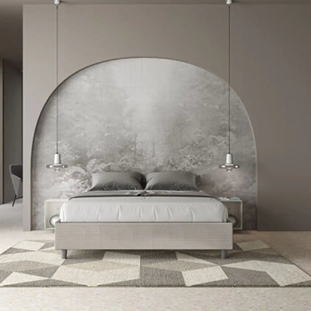 Letto matrimoniale contenitore imbottito 160x190 tessuto Labirinto 1 bianco Azelia