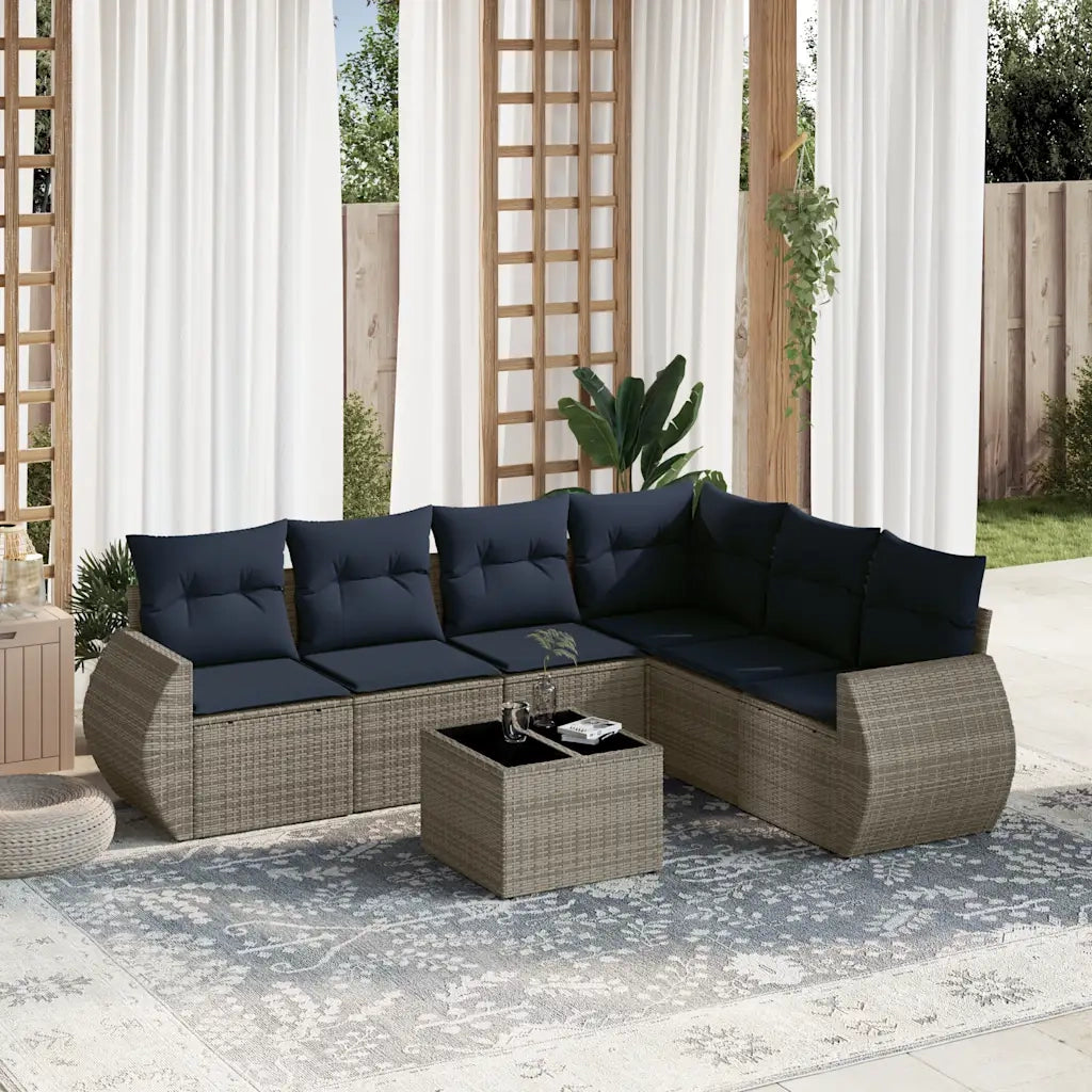 Set Divani da Giardino 7 pz con Cuscini Grigio in Polyrattan 3221420
