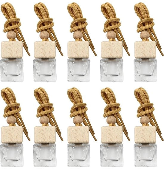 Diffusore per auto 10 pezzi - flacone profumato riempibile - coperchio in legno - 8 ml di contenuto - design trasparente - rinfrescante per l'aria - flacone per profumo per auto