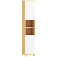 Mobile Colonna Bagno 30x30x166 cm con 2 Armadietti e Ripiani Aperti Bianco e Legno