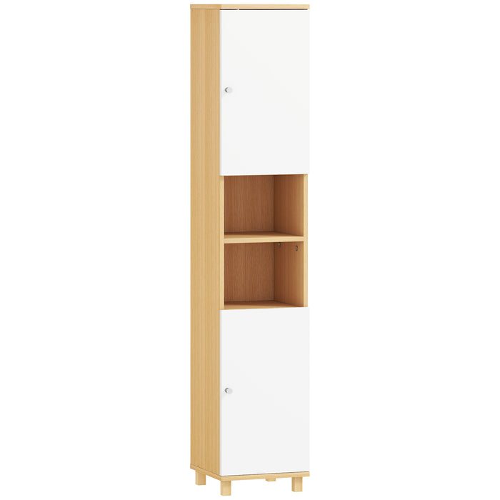 Mobile Colonna Bagno 30x30x166 cm con 2 Armadietti e Ripiani Aperti Bianco e Legno