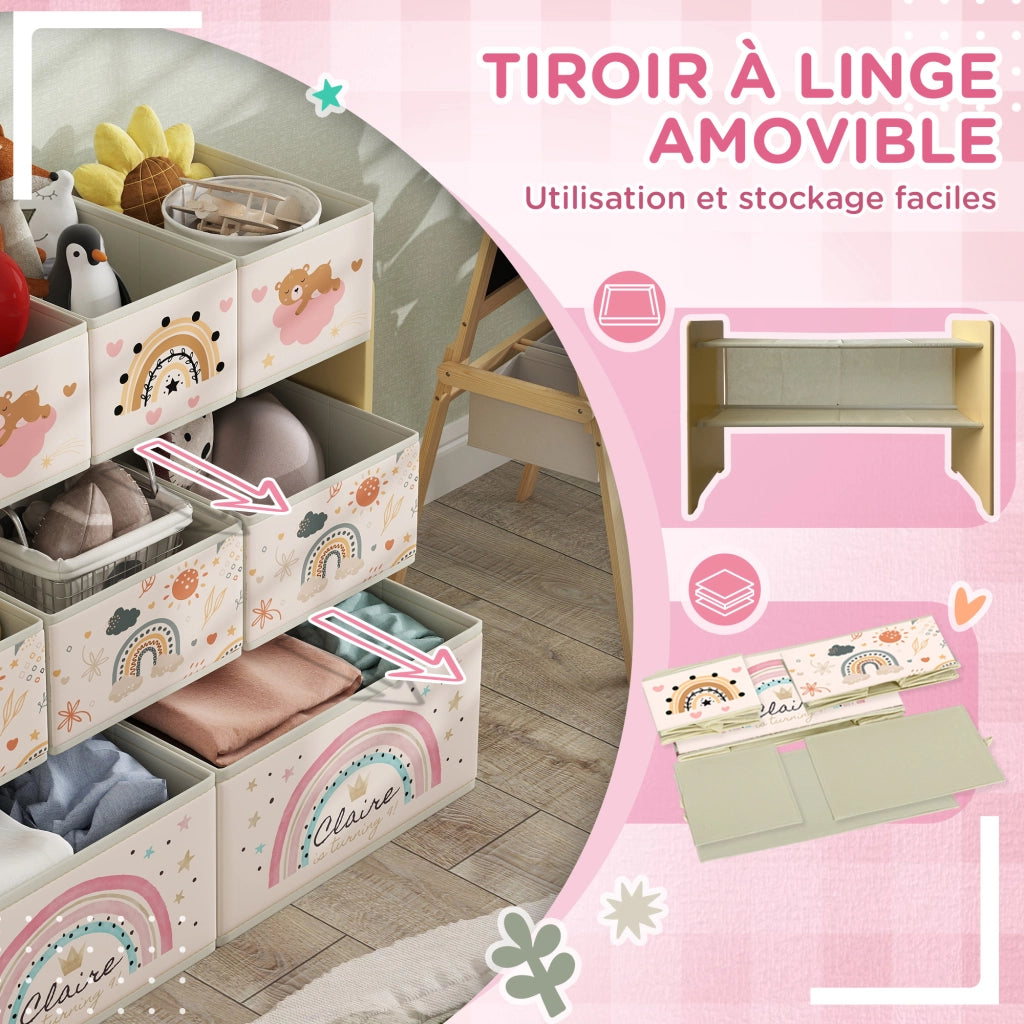 Scaffale bambini 3 ripiani con 9 cassetti tessuto ¨C Xylo ¨C giallo 93x30x70cm