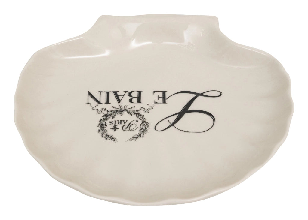 Biscottini Porta saponetta svuota tasche in porcellana bianca decorata "Le Bain Paris" L20xPR19xH3,8 cm