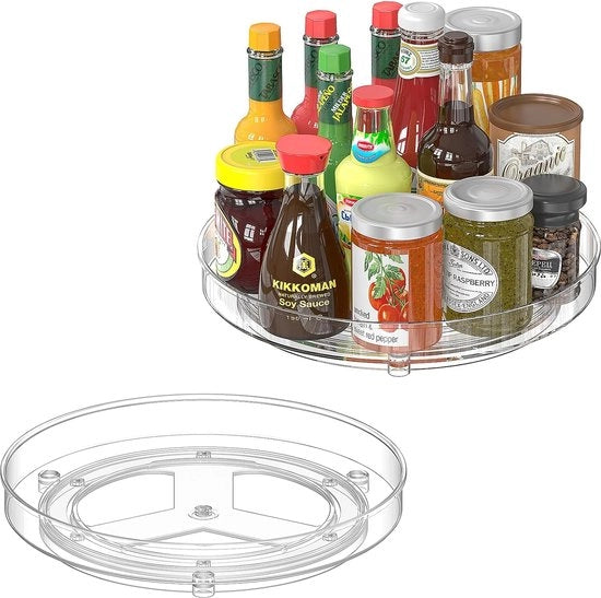 Organizzatori per frigorifero a 2 livelli rotanti, Lazy Susan a 360° rotante per spezie, tavola rotante da cucina da 24 cm, organizzatore per frigorifero rotante per spezie, flaconi, cosmetici