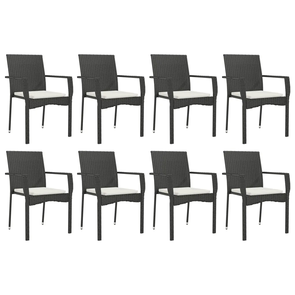 Set da Pranzo da Giardino 9 pz con Cuscini Nero in Polyrattan 3184992