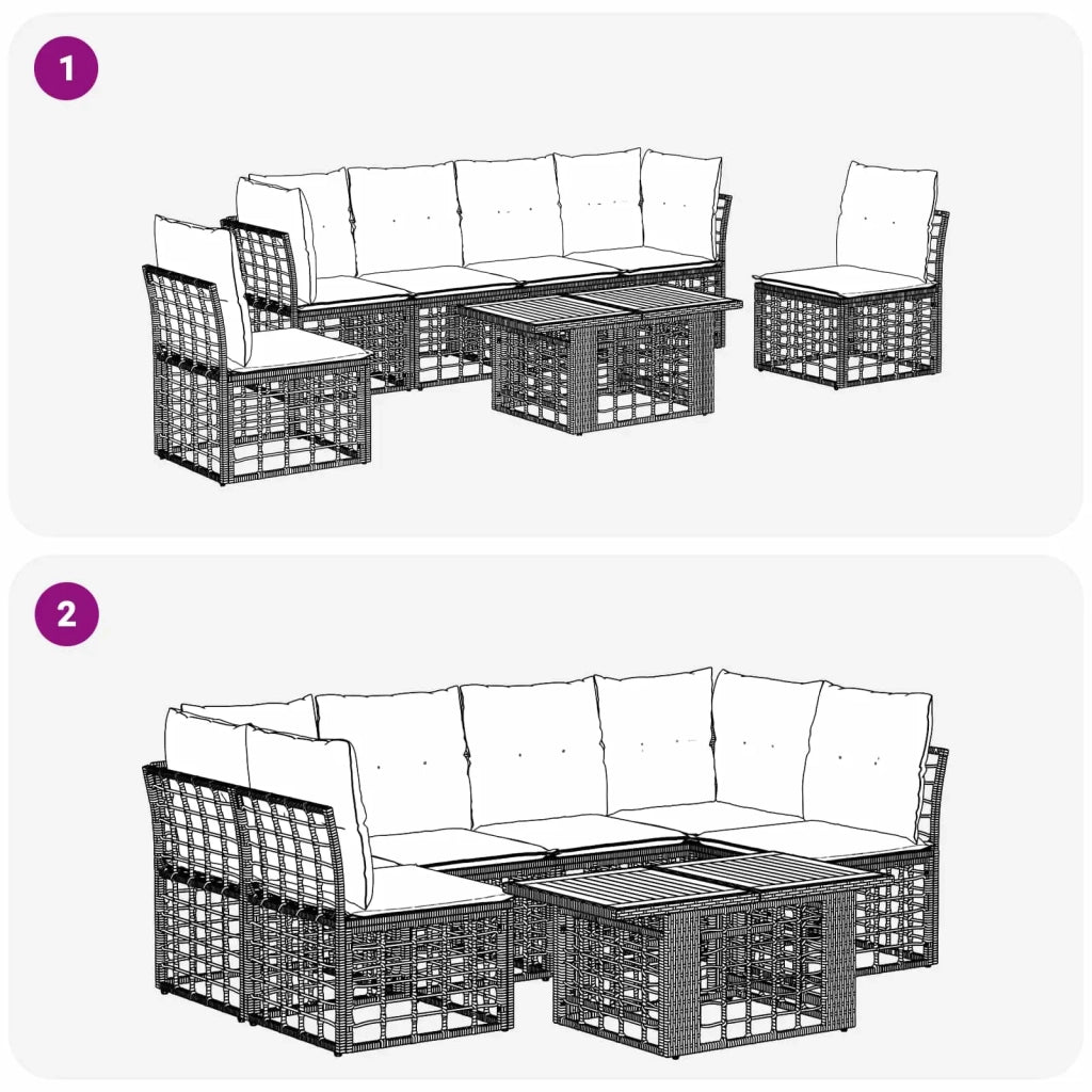 Set Divano da Giardino 7 pz Nero e Grigio scuro polyrattan 3437845