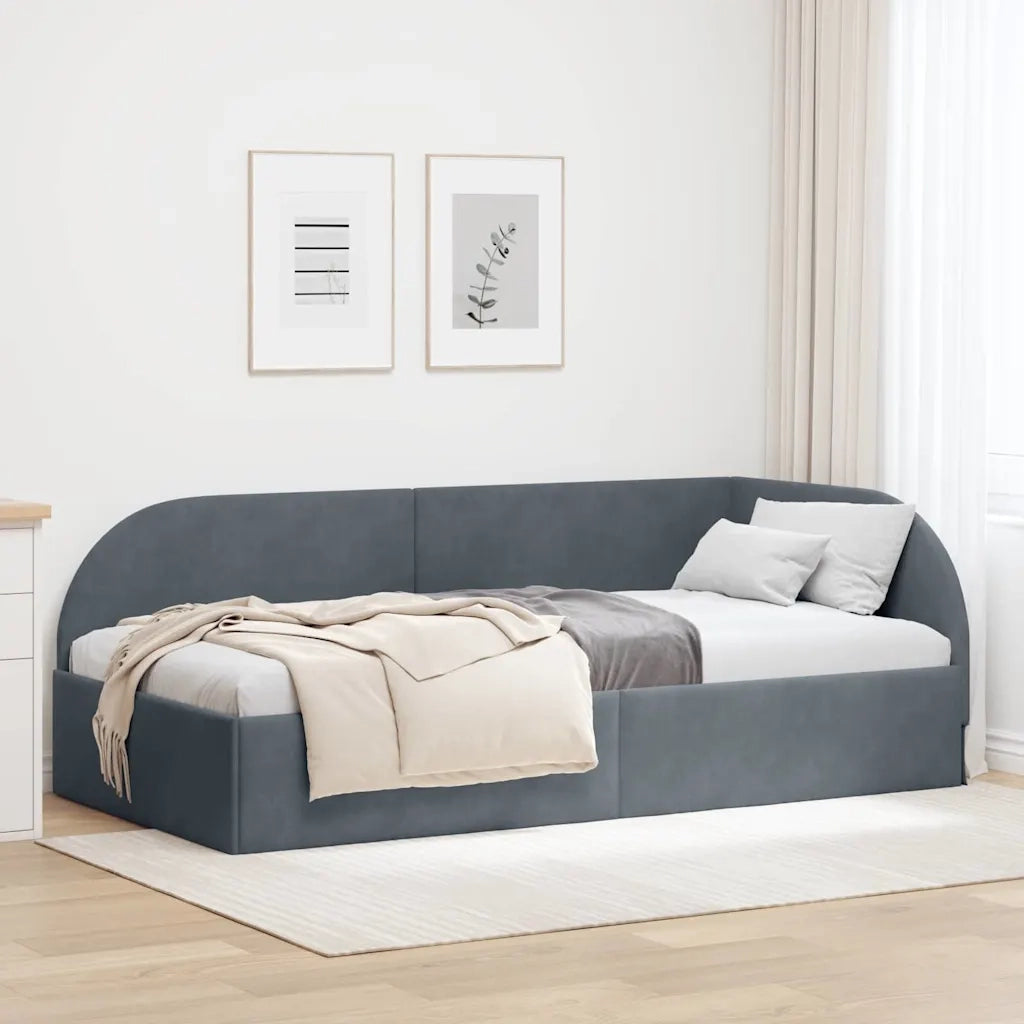 Cornice del letto ad angolo Grigio scuro 90 cm x 200 cm Velluto