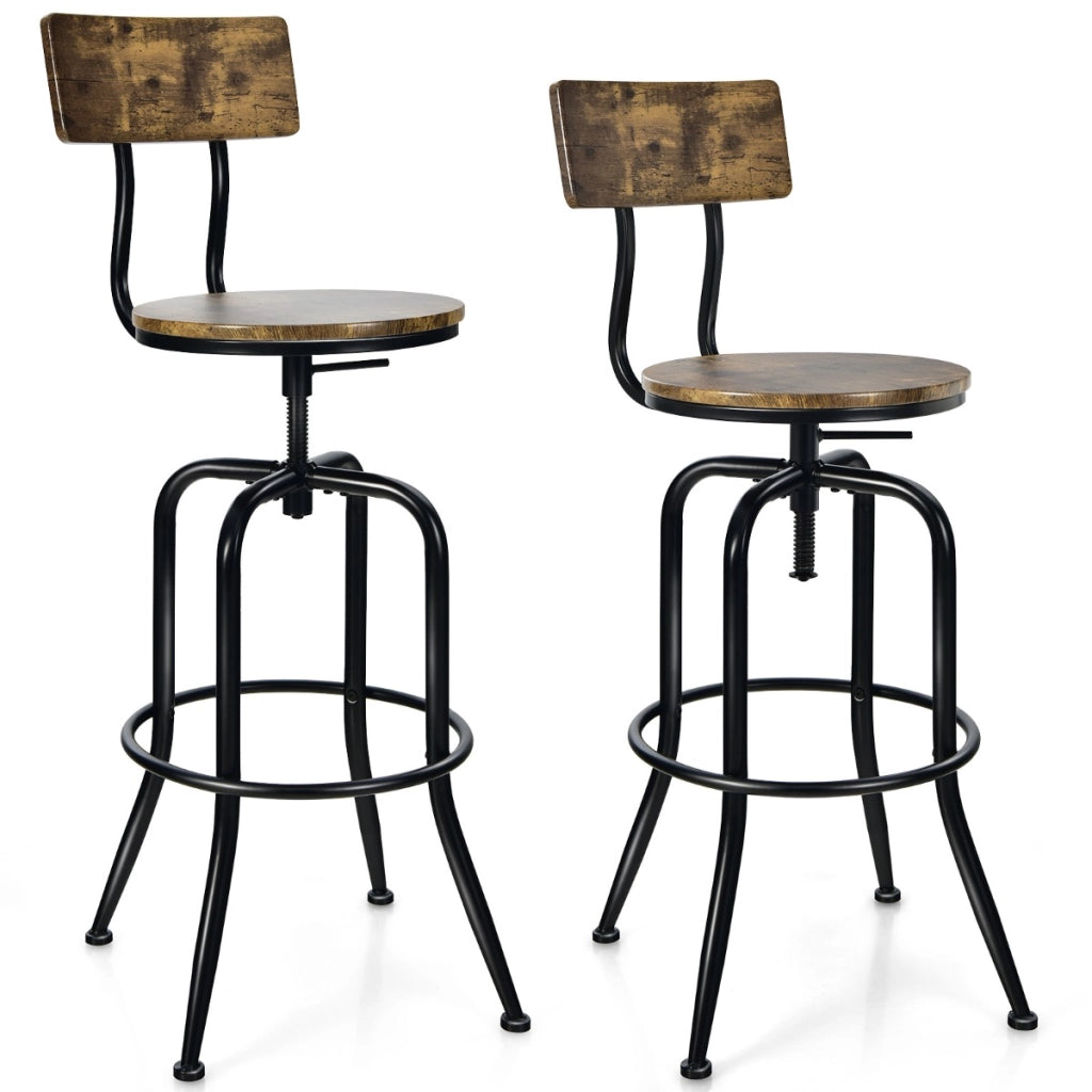 Set di 2 Sgabelli da bar con schienale a forma di arco, Sgabello regolabile in metallo con poggiapiedi Marrone-Sgabelli da bar