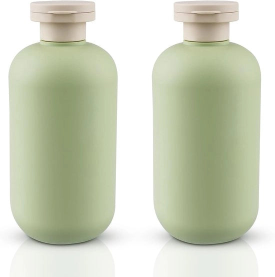 Due bottiglie di shampoo con chiusura a vite - Borse di shampoo per viaggio - Articoli da bagno - Contenitori da viaggio - Riciclabili - Borse di plastica per viaggio - Per shampoo, gel doccia, balsamo, detersivo, crema - Verde - 300 ml