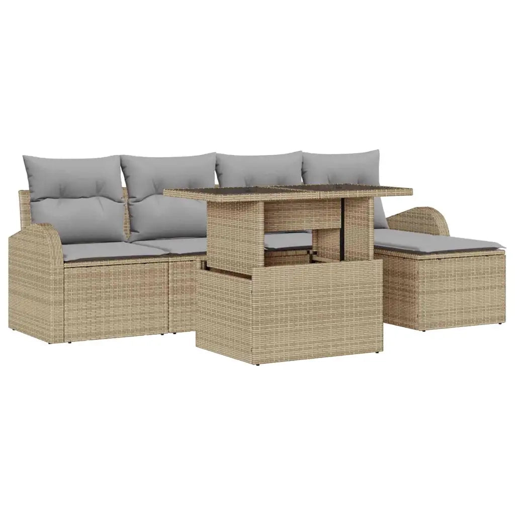 Set Divano da Giardino con cuscino 6 pcs Beige Poly Rattan 3357363