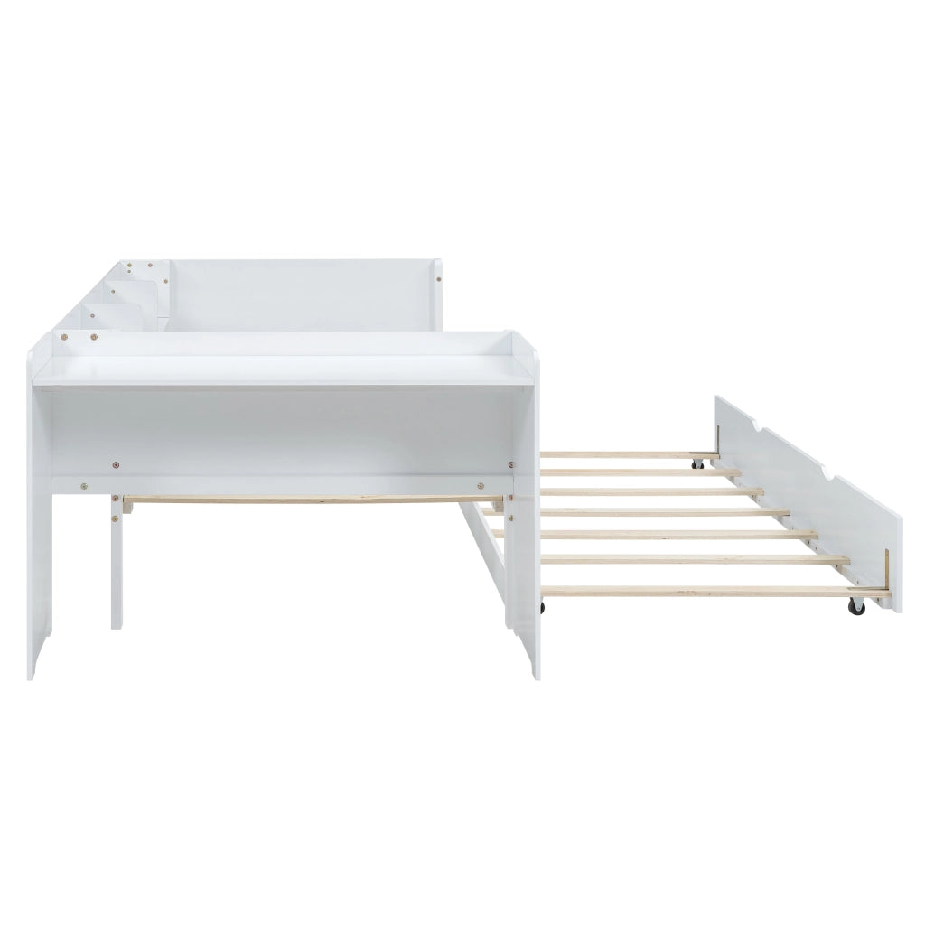 Letto Singolo con Letto Estraibile e Scrivania ¨C MINIMAL ¨C Bianco 90x200