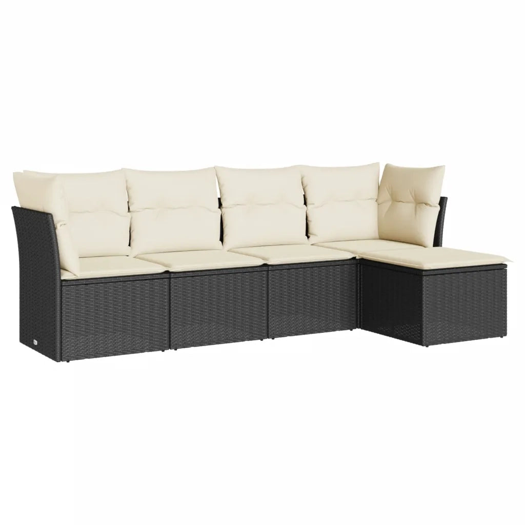 Set Divani da Giardino 5 pz | Set Salotto da Giardino con Cuscini in Polyrattan Nero