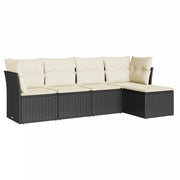 Set Divani da Giardino 5 pz | Set Salotto da Giardino con Cuscini in Polyrattan Nero