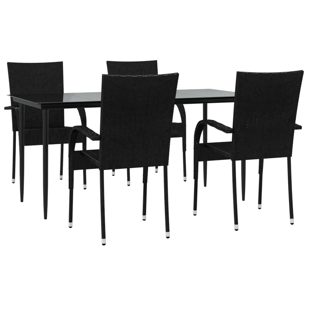 Set da Pranzo da Giardino 5 pz Nero in Polyrattan 3156668