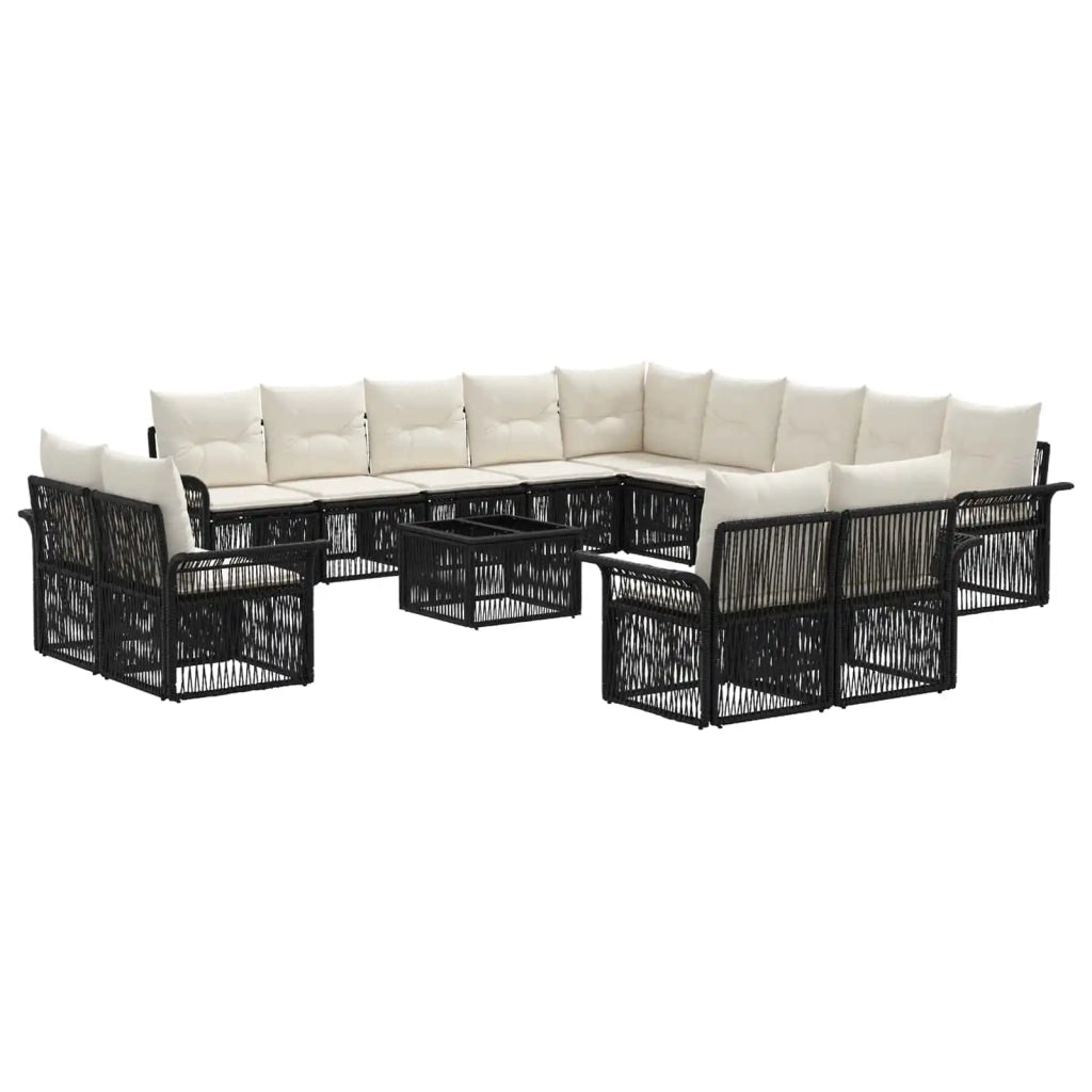 Set Divano da Giardino 14 pcs Nero e Bianco Crema polyrattan 3435013