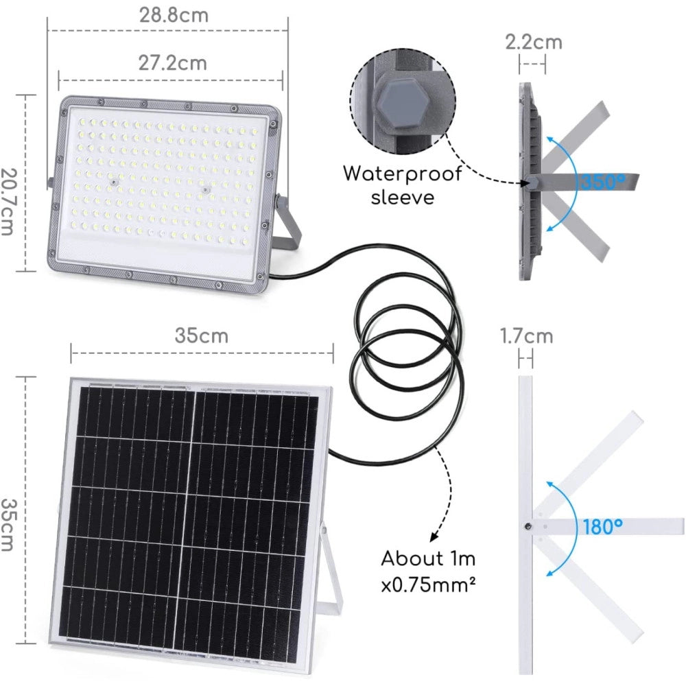 Trade Shop - Faretto Faro Led Solare 200 W Telecomando Ip65 Luce Bianco Fredda 6500k Fso-200 -