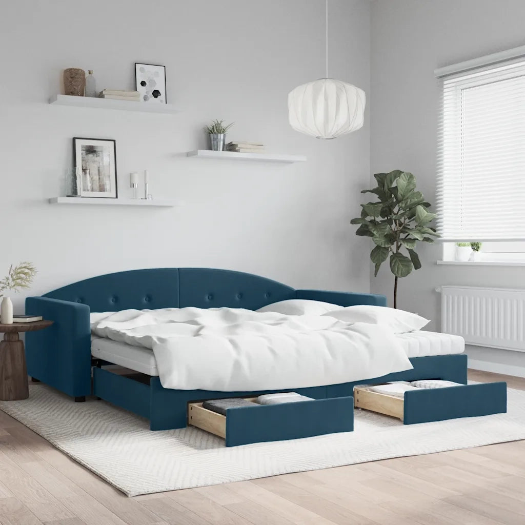 Divano Letto Estraibile con Cassetti Blu 100x200 cm in Velluto 3197379