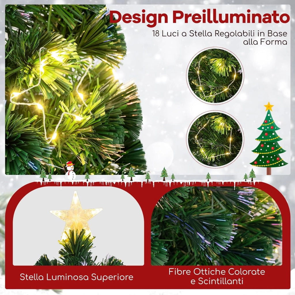 Albero di Natale in Fibra Ottica 120 cm, Albero di Natale Artificiale Pre-illuminato con 18 Luci a Stringa, Stella sulla Cima e 130 Punte dei Rami (120 CM)