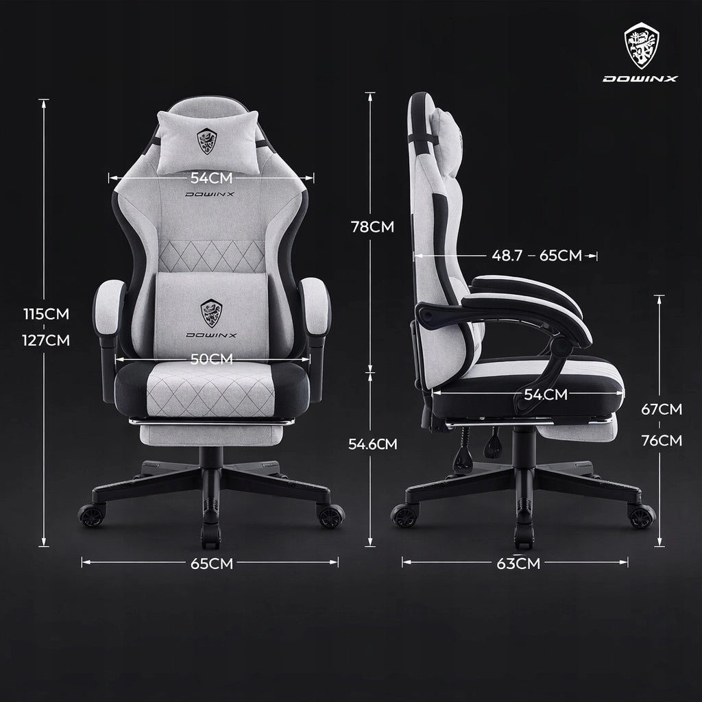 Sedia Gaming DOWINX Grigia con Molle Insacchettate; Poggiapiedi e Schienale 90°-135°