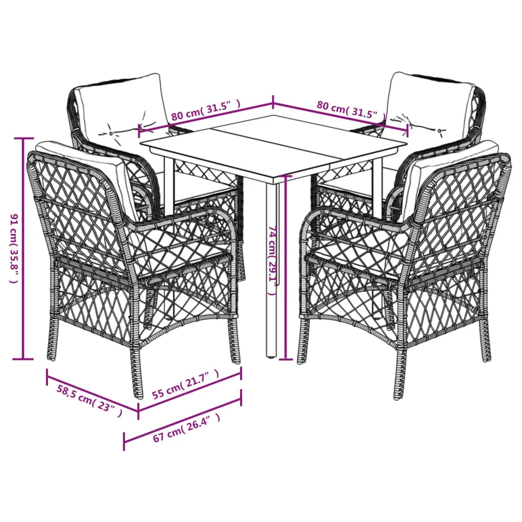Set da Pranzo da Giardino 5 pz con Cuscini in Polyrattan Grigio 3212132