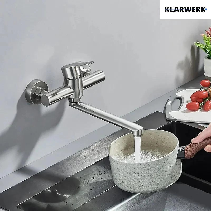 MAX | rubinetto miscelatore catering rubinetto a parete argento |professionale da cucina in acciaio inox lungo e piatto| ristorante bocca dritta